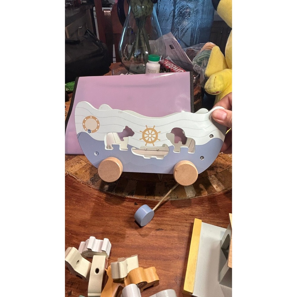 Joyreal Noahs Ark Wooden Pull Toy Shape Sorter‎ Animal Figures Toddler Play Set - Picture 3 of 14
